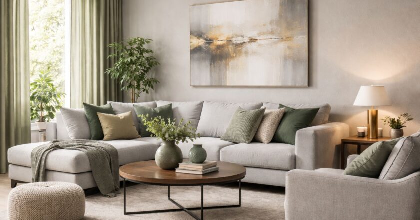 Grijs en groen combineren interieur voor een rustige maar levendige woonstijl