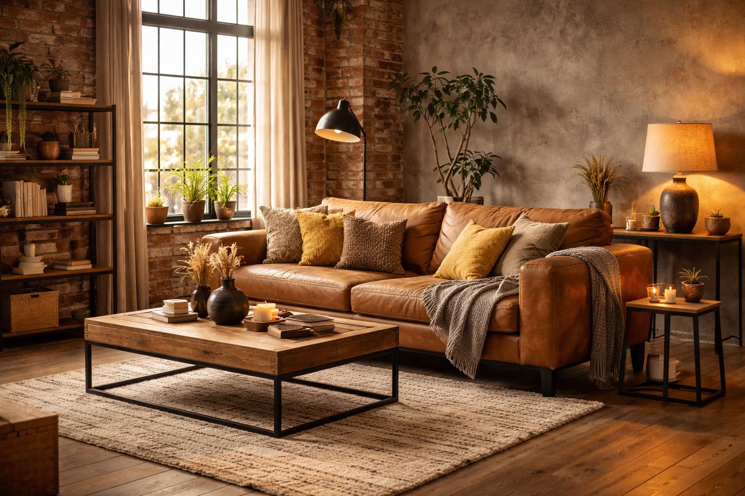 woonkamer industrieel warm, industrieel warm