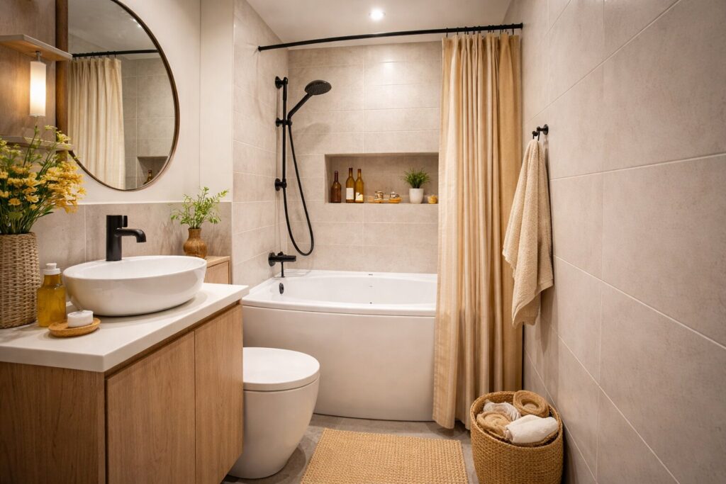 Hoe een kleine badkamer met bad toch ruim en comfortabel kan aanvoelen